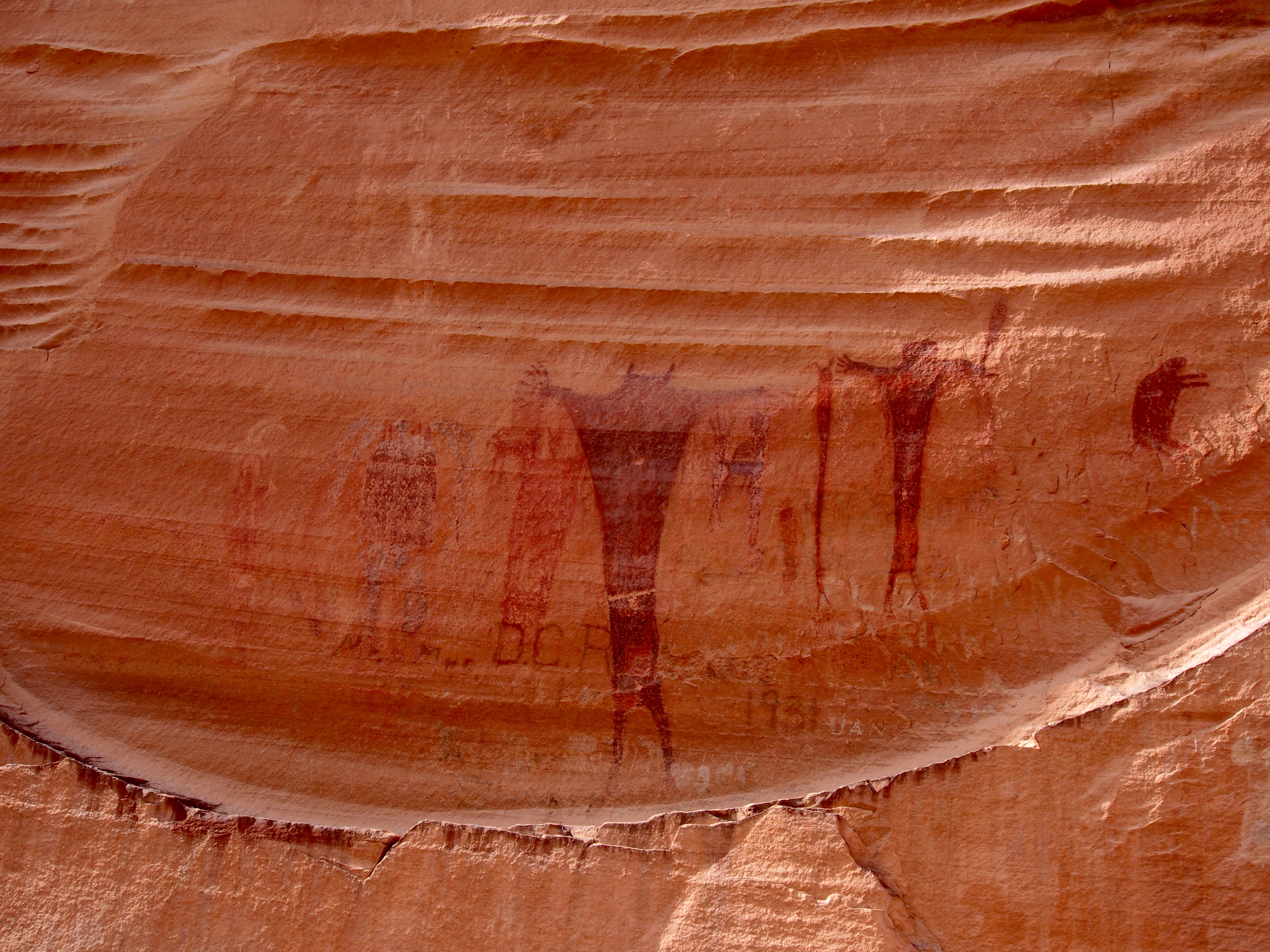 Detail of the Buckhorn Draw Pictograph Panel, Barrier Canyon Style anthropomorphs in red ochre