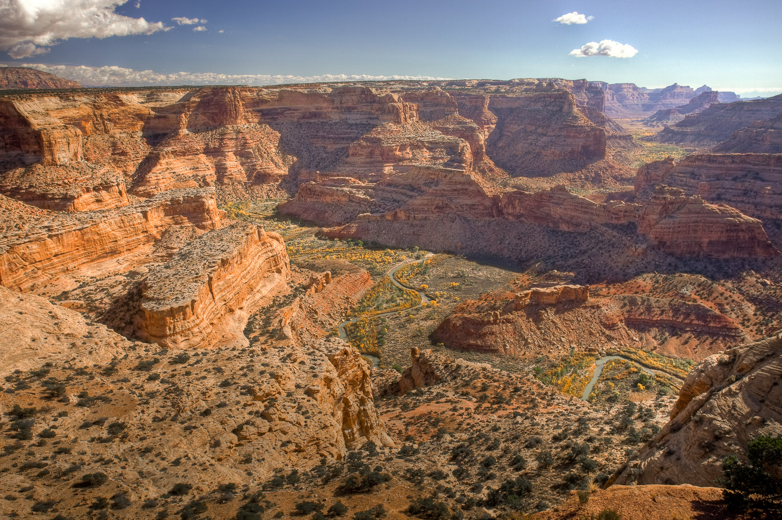 The Little Grand Canyon of the San Rafael River viewed from the Wedge Overlook, showing sheer sandstone canyon walls dropping more than 1,000 feet to the river below